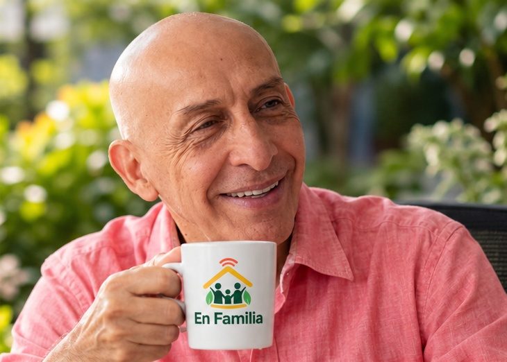 Juan Carlos con una taza de café de En Familia