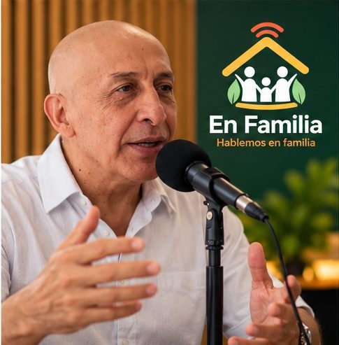 Juan Carlos habla junto al logo de En Familia